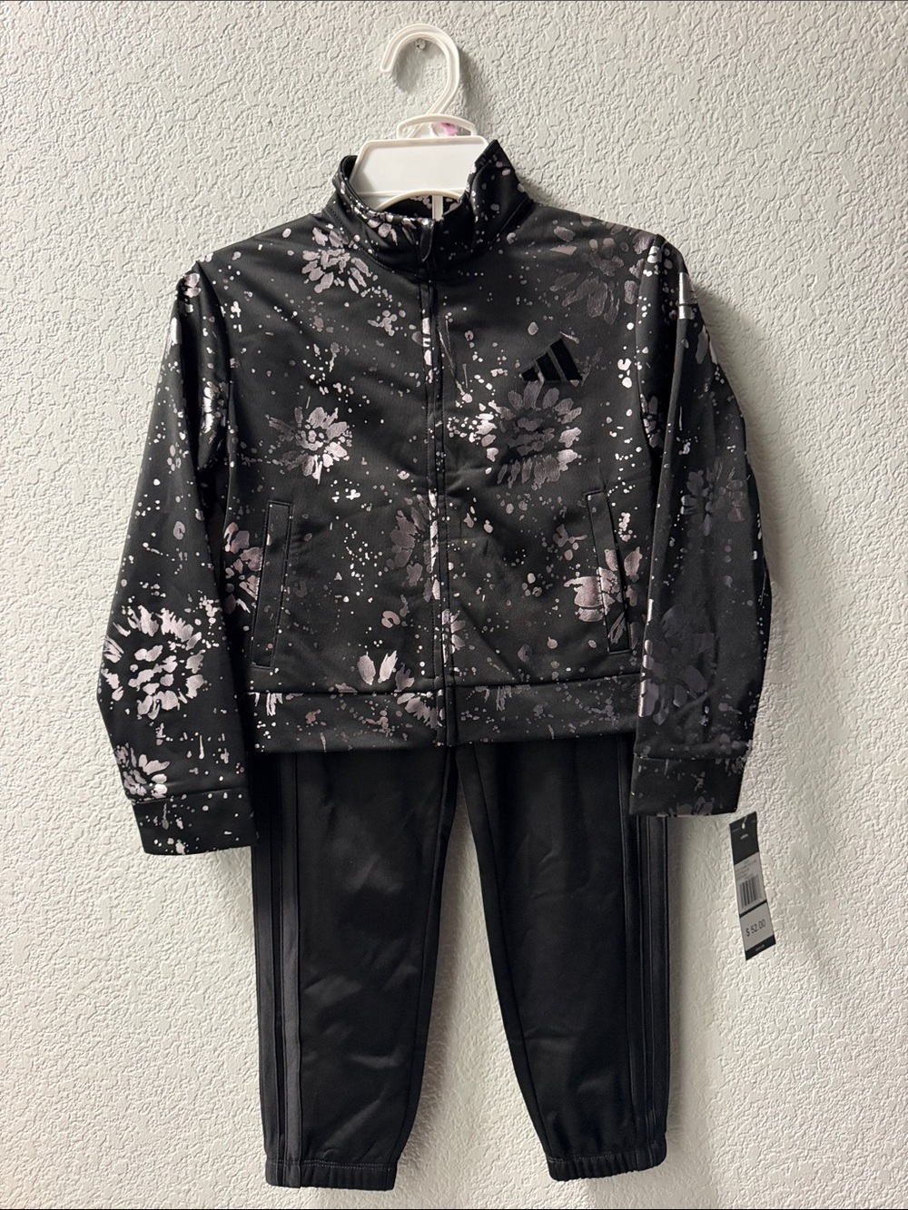 adidas Black Jacket & Pants Set with Light plataFloral Print